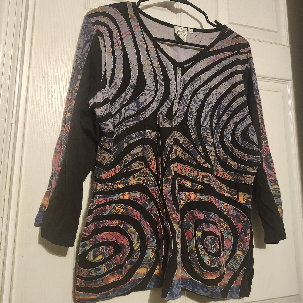Parsley & Sage Black and Multicolor Swirl Dress